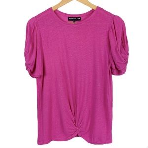 GENERATION Love Pink Puff Sleeve Tie Knot Front Short Sleeve Top Size Small